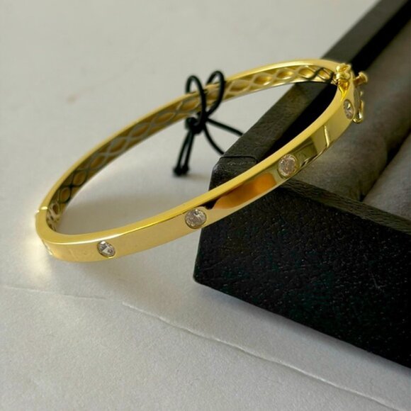 Rachel Zoe 925 Sterling Silver Gold Plated Bangle Bracelet w 5 CZ studs - Picture 2 of 16